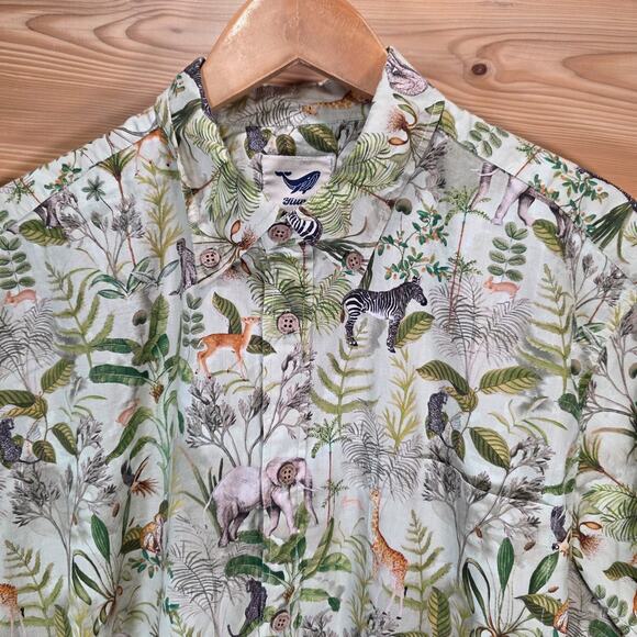 Yiume Animal Print Elephant Safari Zoo Short Sleeve Button Shirt Men XL - Picture 2 of 10